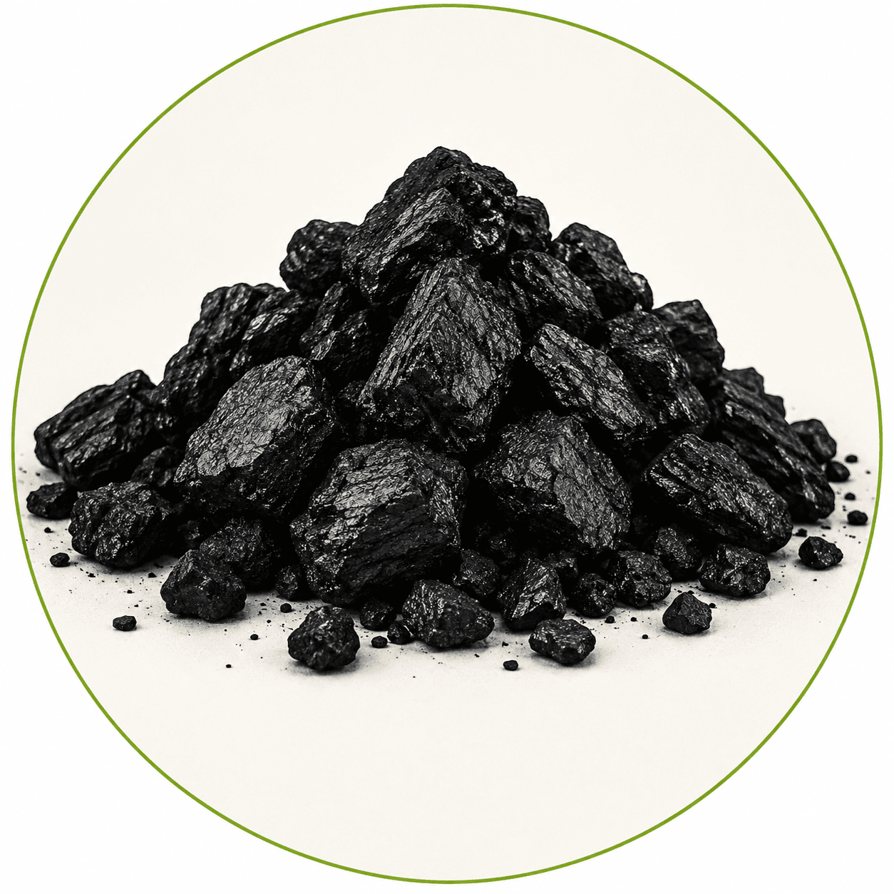Pile of black biochar — carbon-locking soil amendment.