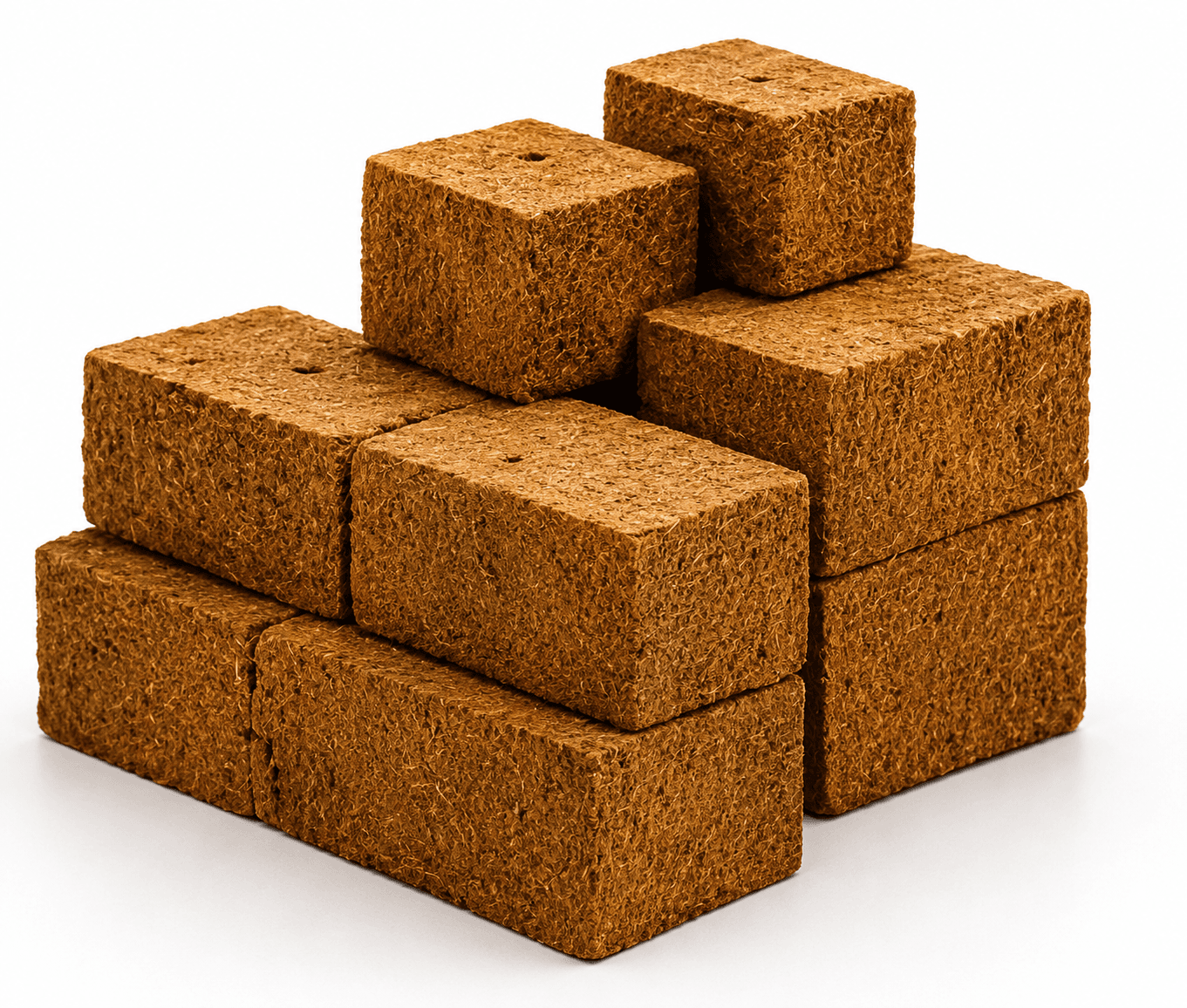 Compressed coir blocks — an eco-friendly coconut-fibre product.