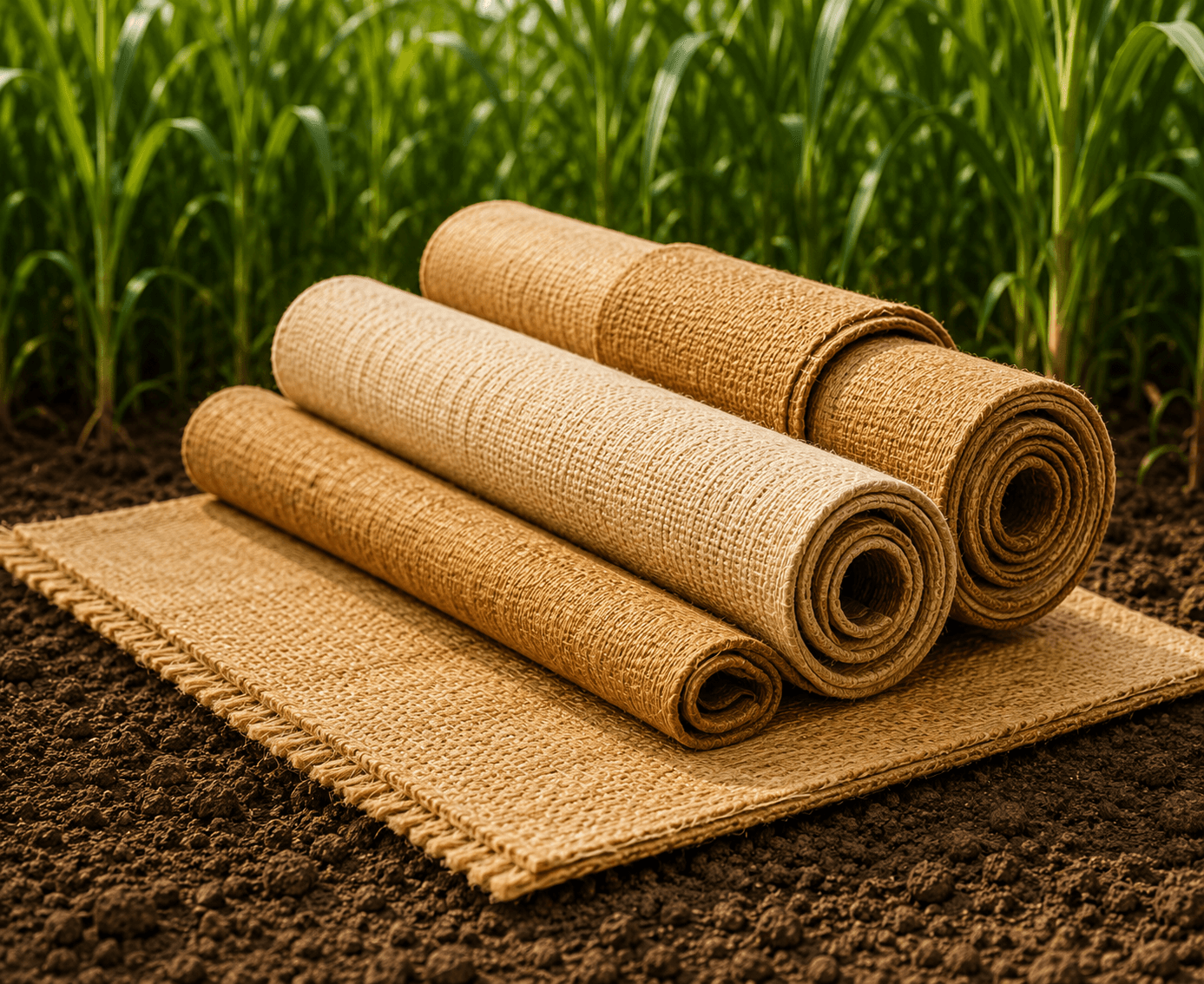 Rolls of natural hemp fabric — a strong and durable textile.