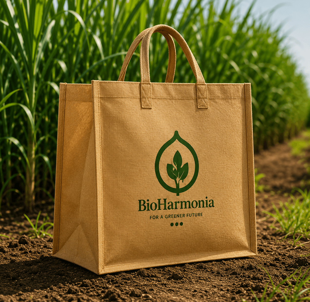 Reusable jute bag — a sustainable, biodegradable product.