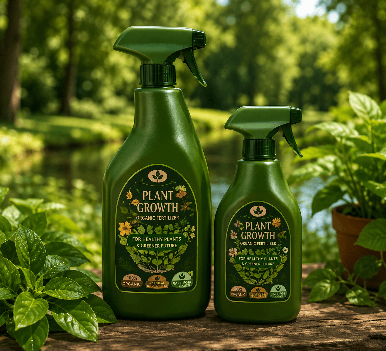 Bottles of natural, plant-based cleaning products.