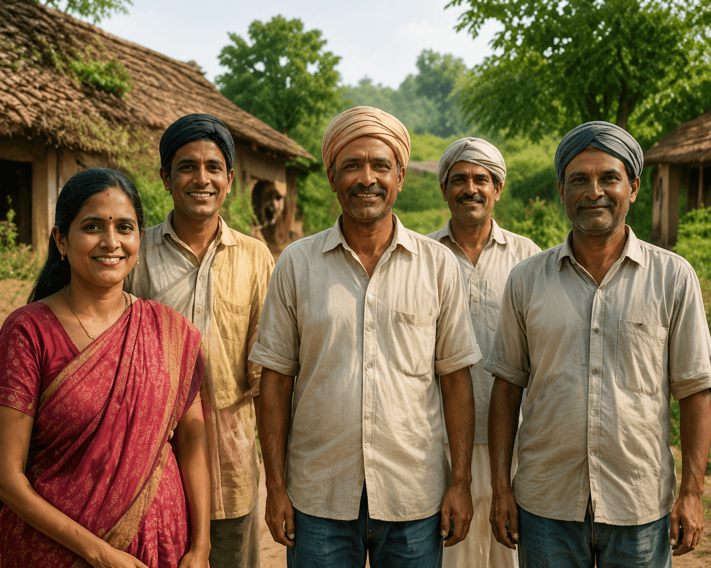 Group of rural Indian community members of mixed ages and genders.