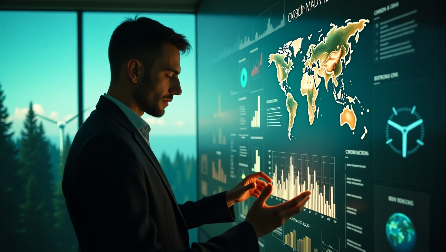Graph showing fluctuating carbon credit price trends for 2025 with green and blue tones