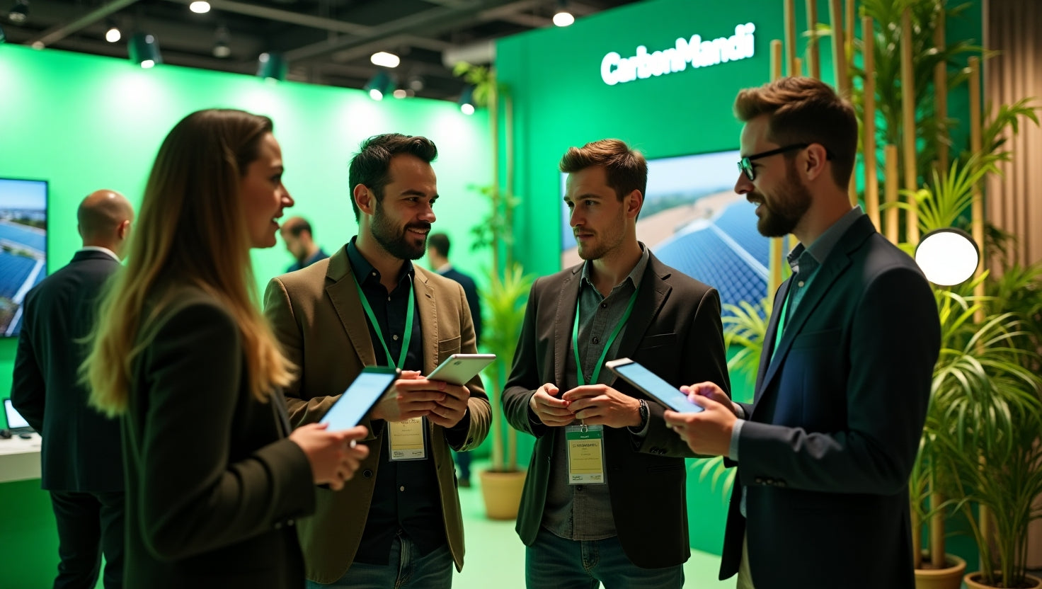 Illustration of diverse entrepreneurs collaborating on renewable energy and sustainable technology projects representing top green startups