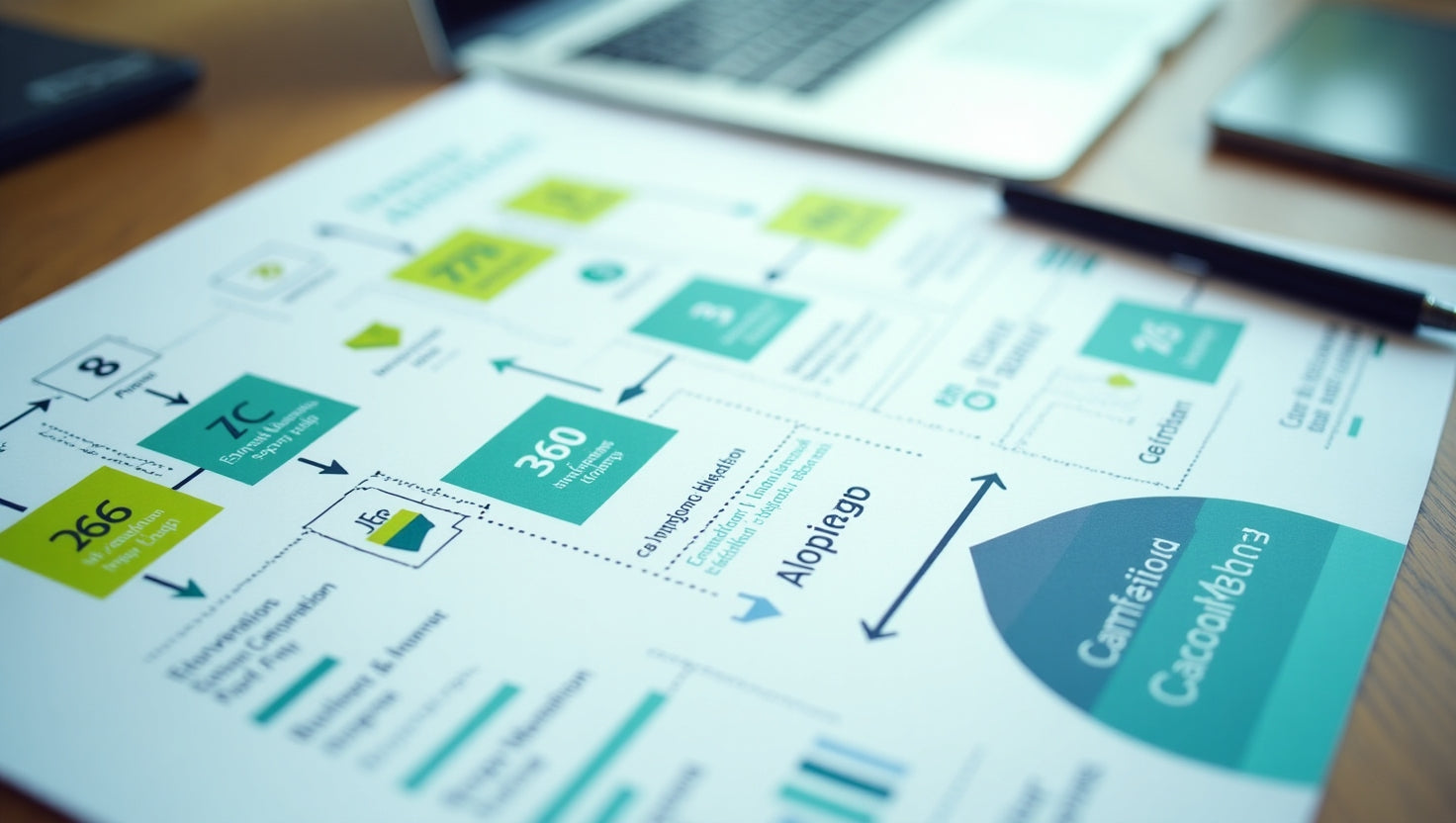 Infographic illustrating the carbon accounting process with charts and eco-friendly icons in a clean professional style