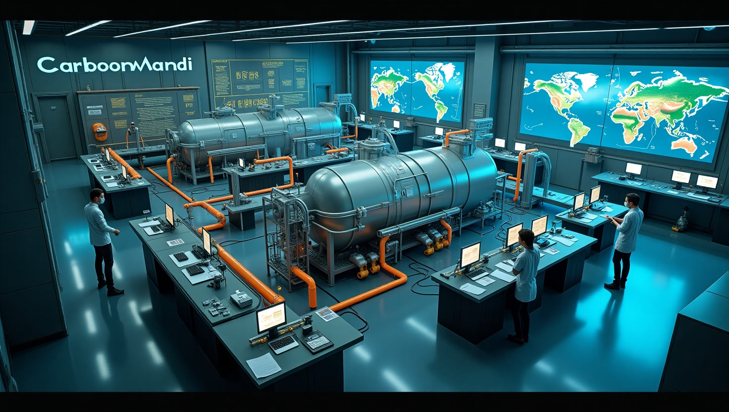 Illustration depicting different carbon removal methods such as trees, direct air capture, ocean solutions, and soil sequestration in a modern style