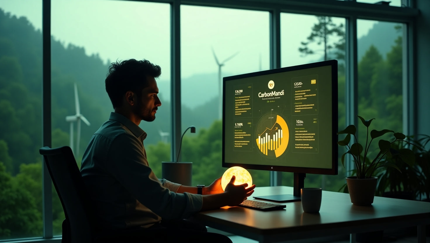 Graph showing the current carbon credit price trends in India with a modern financial market background
