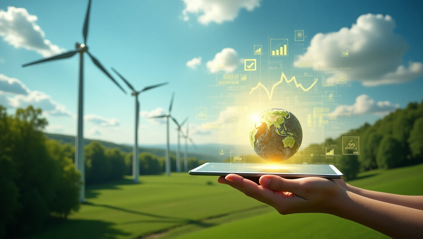 Professional infographic showing the carbon credit market in India with charts, green energy symbols, and trading icons
