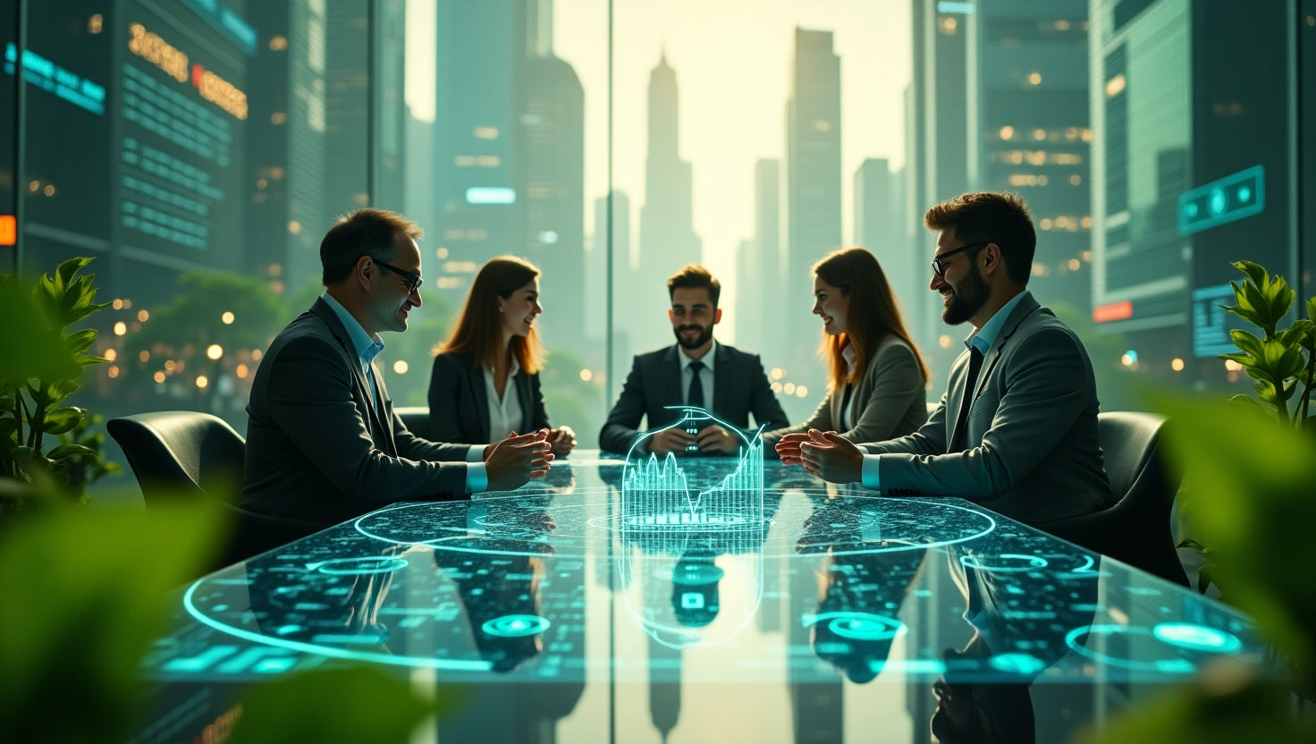 Modern professional illustration depicting climate finance with money, green energy icons, and a globe symbolizing investment in climate solutions