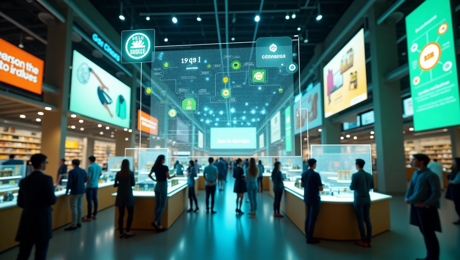 Digital marketplace interface displaying sustainable carbon credit trading with eco-friendly icons and green-blue theme representing Carbon Mandi