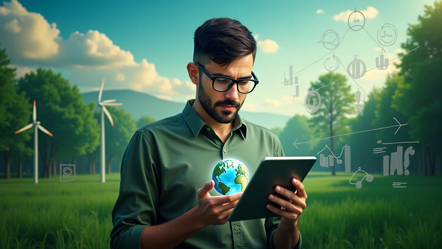 Professional infographic showing carbon credits presentation with charts and environmental icons