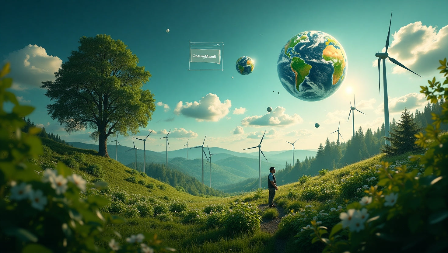 Graph showing carbon credit price per ton trends in 2022 with market data and environmental icons