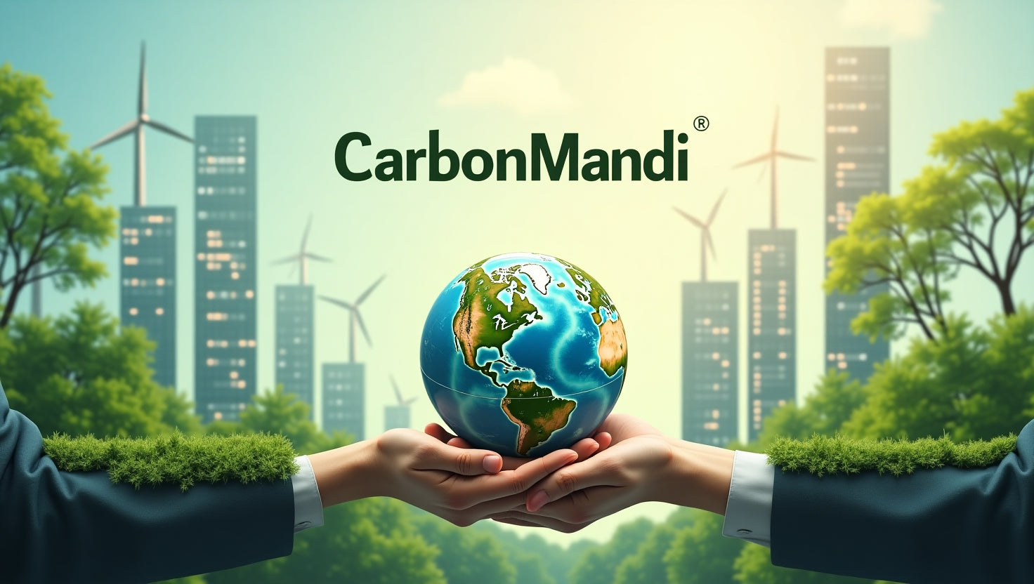 Professional infographic showing carbon credit and carbon footprint concepts in a clean modern style